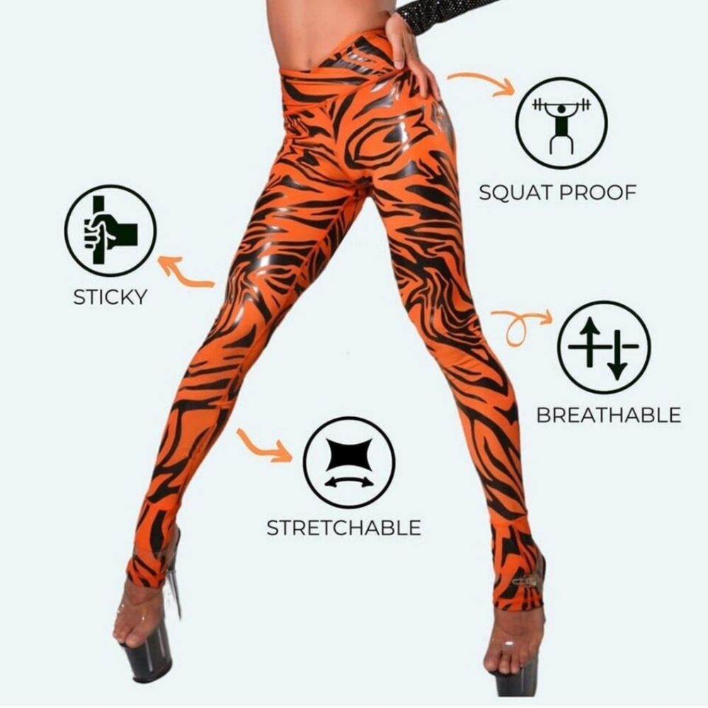 Super Fly Honey Sticky Pole Dancing Leggings Tiger Stripe Orange Black Size XS